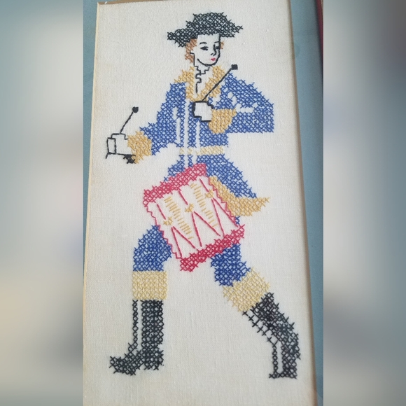 Vintage Framed with Glass Cross Stitch Drummer Minuteman 1776 - Picture 2 of 9